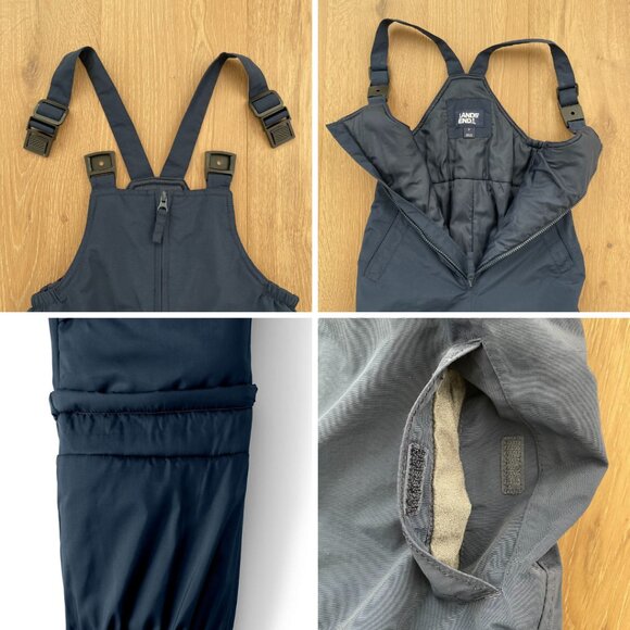 Lands’ End Snow Bibs Kids 7 Navy Blue Squall Waterproof Insulated Iron Knee Ski - Picture 11 of 14